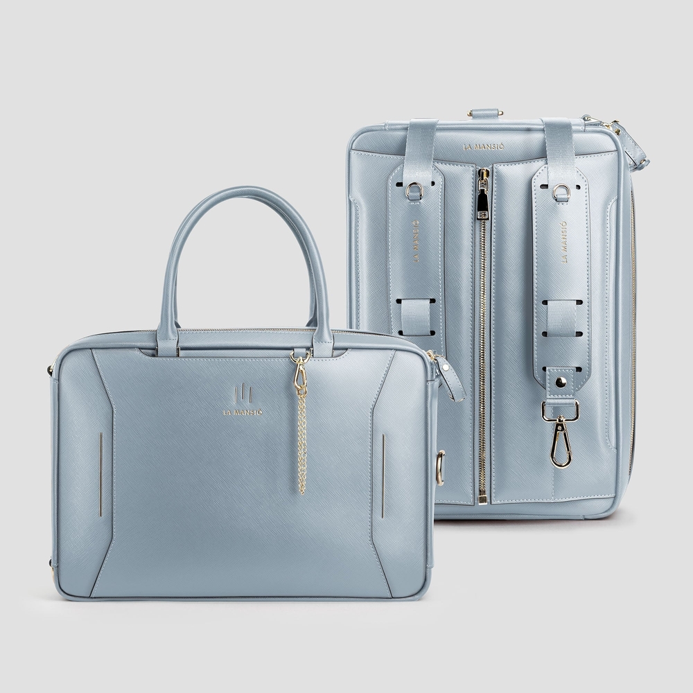 La Mansio Air Ciel Backpack Saffiano Leather Luxurious Light Blue Bag